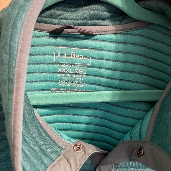 L.L. Bean 1/4 Snap Long Teal Crewneck Sweater with Ribbed Texture - Picture 4 of 10
